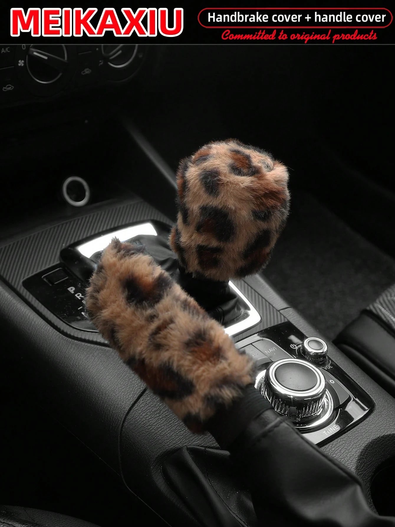 MEIKAXIU 2pcs Soft Faux Rabbit Fur Leopard Print Car Handbrake Cover & Gear Shift Knob Cover, Universal For Manual Transmission, Comfortable Car Accessories For Women,Cheetah Print Car Stuff