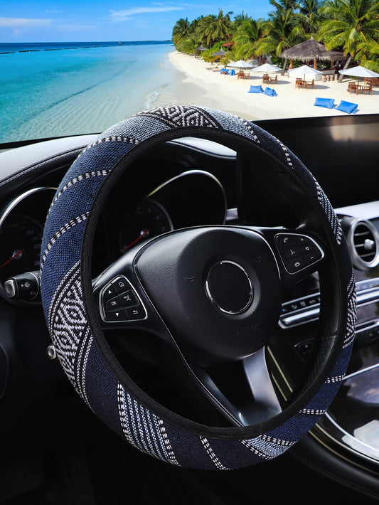 MEIKAXIU Geometric Pattern Breathable Car Steering Wheel Cover