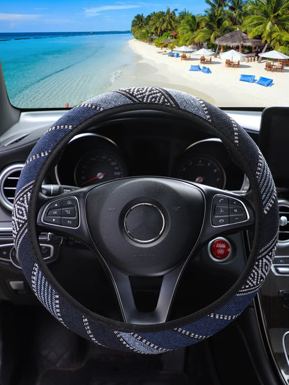 MEIKAXIU Geometric Pattern Breathable Car Steering Wheel Cover