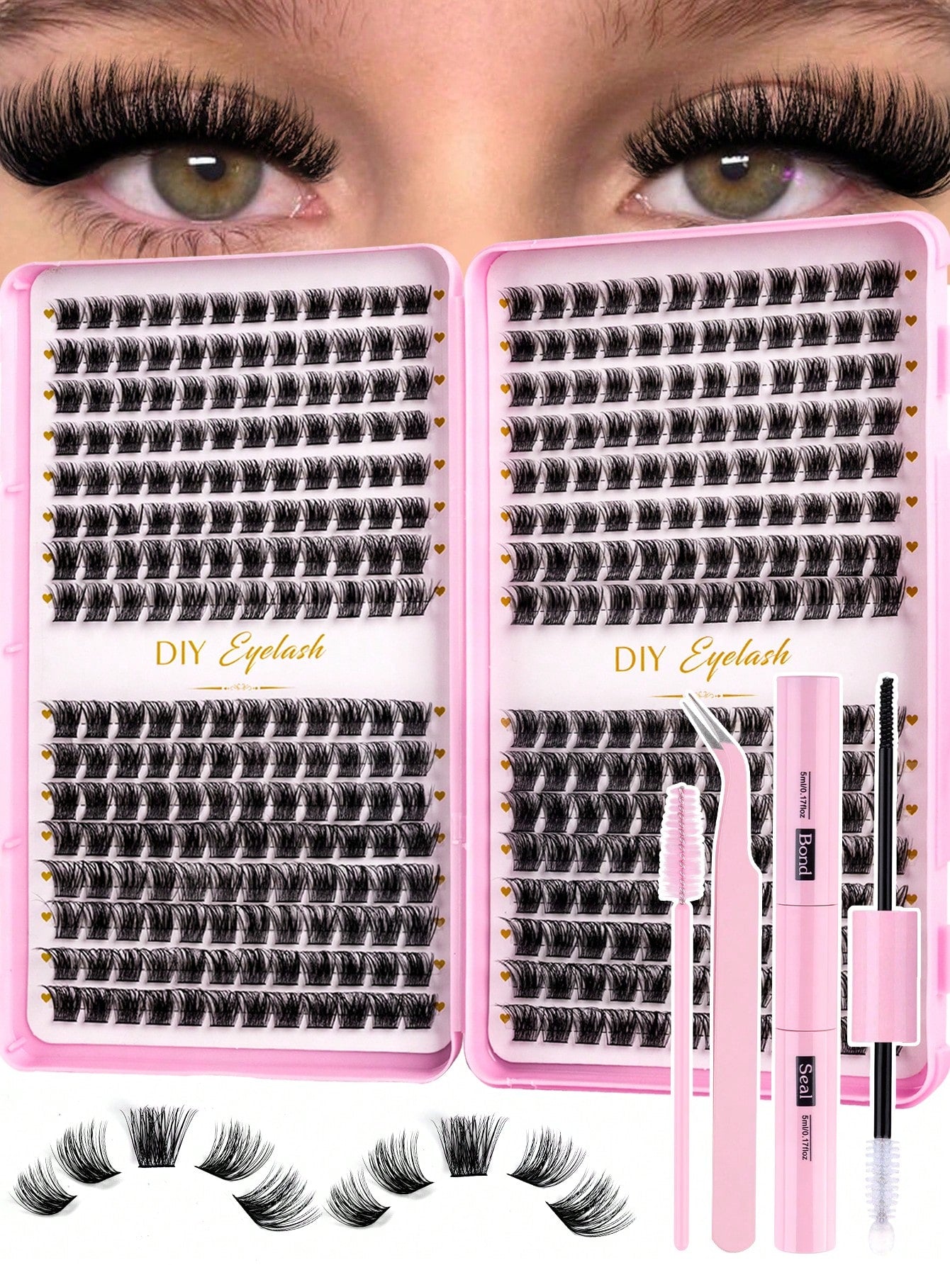 MEM 384pcs D Curl 3D Fluffy Cluster False Eyelashes Set, Soft Reusable Segmented False Eyelashes, Beginner DIY Set With Tutorial, Glue And Styling Liquid, Natural Big Eye Makeup, Suitable For Daily, T