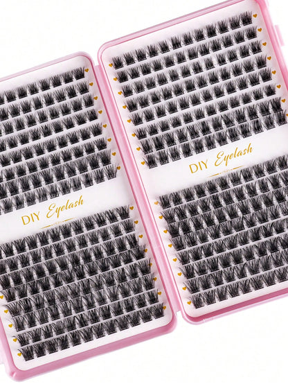 MEM 384pcs D Curl 3D Fluffy Cluster False Eyelashes Set, Soft Reusable Segmented False Eyelashes, Beginner DIY Set With Tutorial, Glue And Styling Liquid, Natural Big Eye Makeup, Suitable For Daily, T