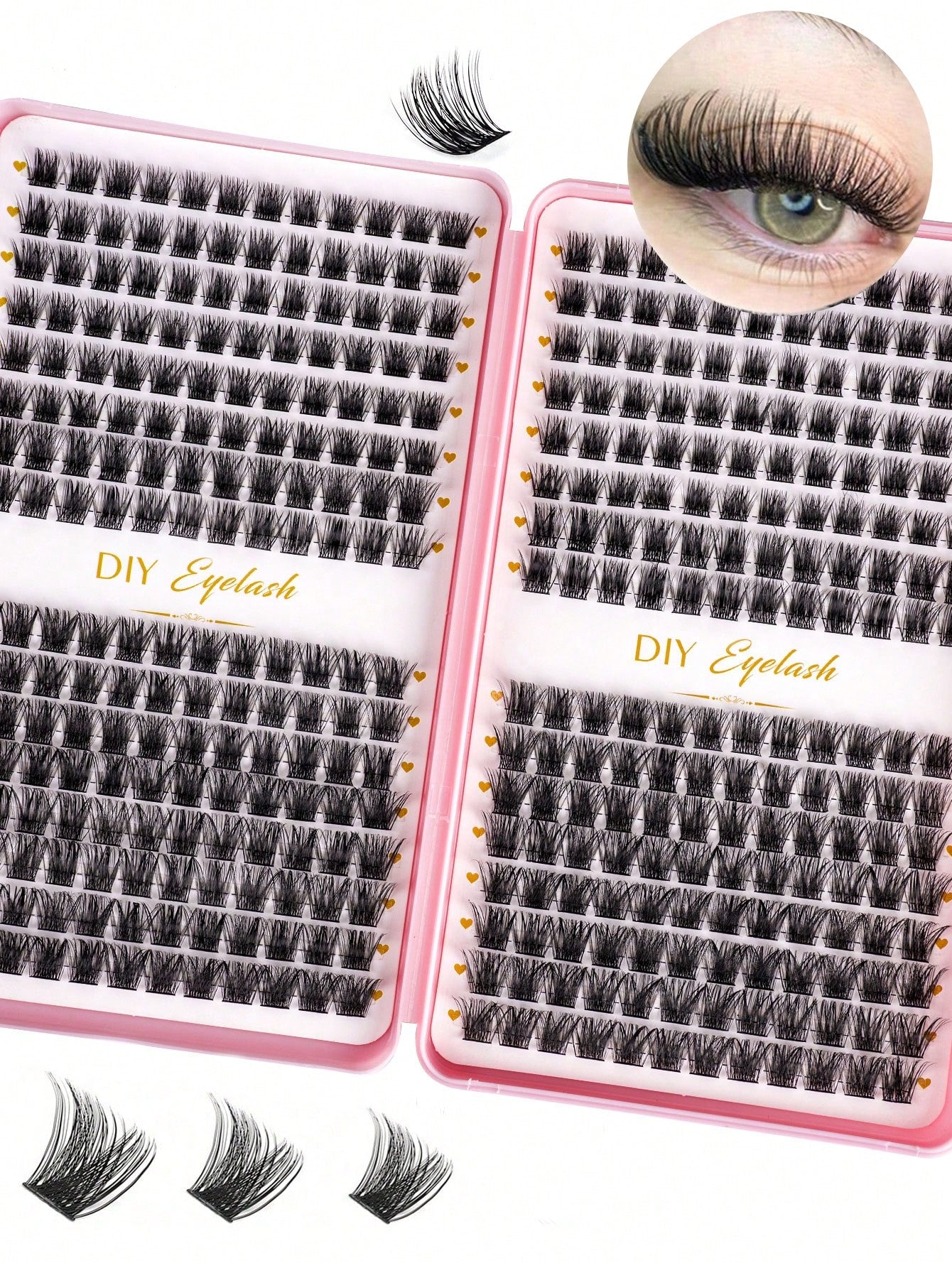 MEM 384pcs D Curl 3D Fluffy Cluster False Eyelashes Set, Soft Reusable Segmented False Eyelashes, Beginner DIY Set With Tutorial, Glue And Styling Liquid, Natural Big Eye Makeup, Suitable For Daily, T