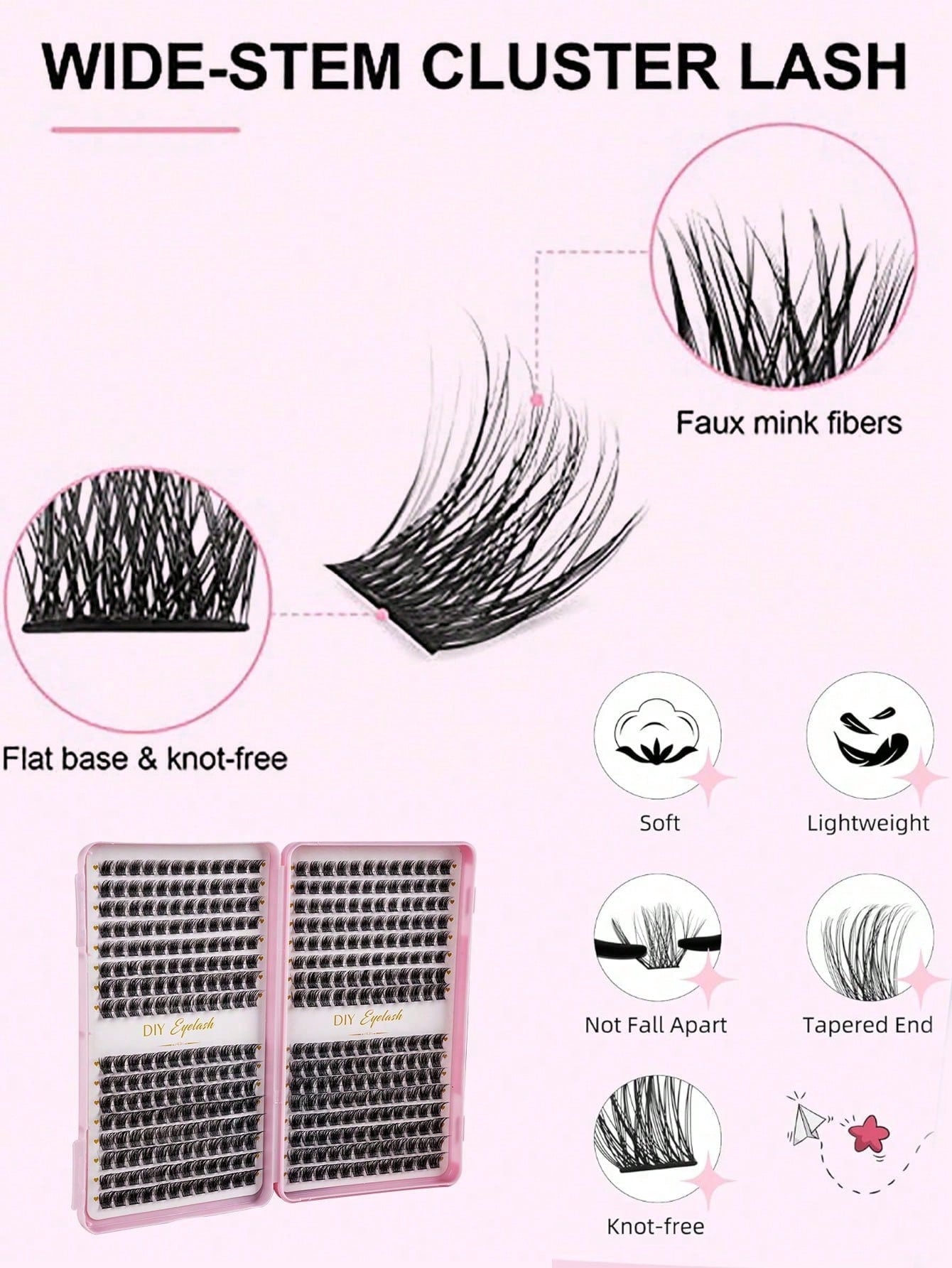 MEM 384pcs D Curl 3D Fluffy Cluster False Eyelashes Set, Soft Reusable Segmented False Eyelashes, Beginner DIY Set With Tutorial, Glue And Styling Liquid, Natural Big Eye Makeup, Suitable For Daily, T