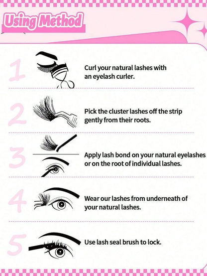 MEM 384pcs D Curl 3D Fluffy Cluster False Eyelashes Set, Soft Reusable Segmented False Eyelashes, Beginner DIY Set With Tutorial, Glue And Styling Liquid, Natural Big Eye Makeup, Suitable For Daily, T