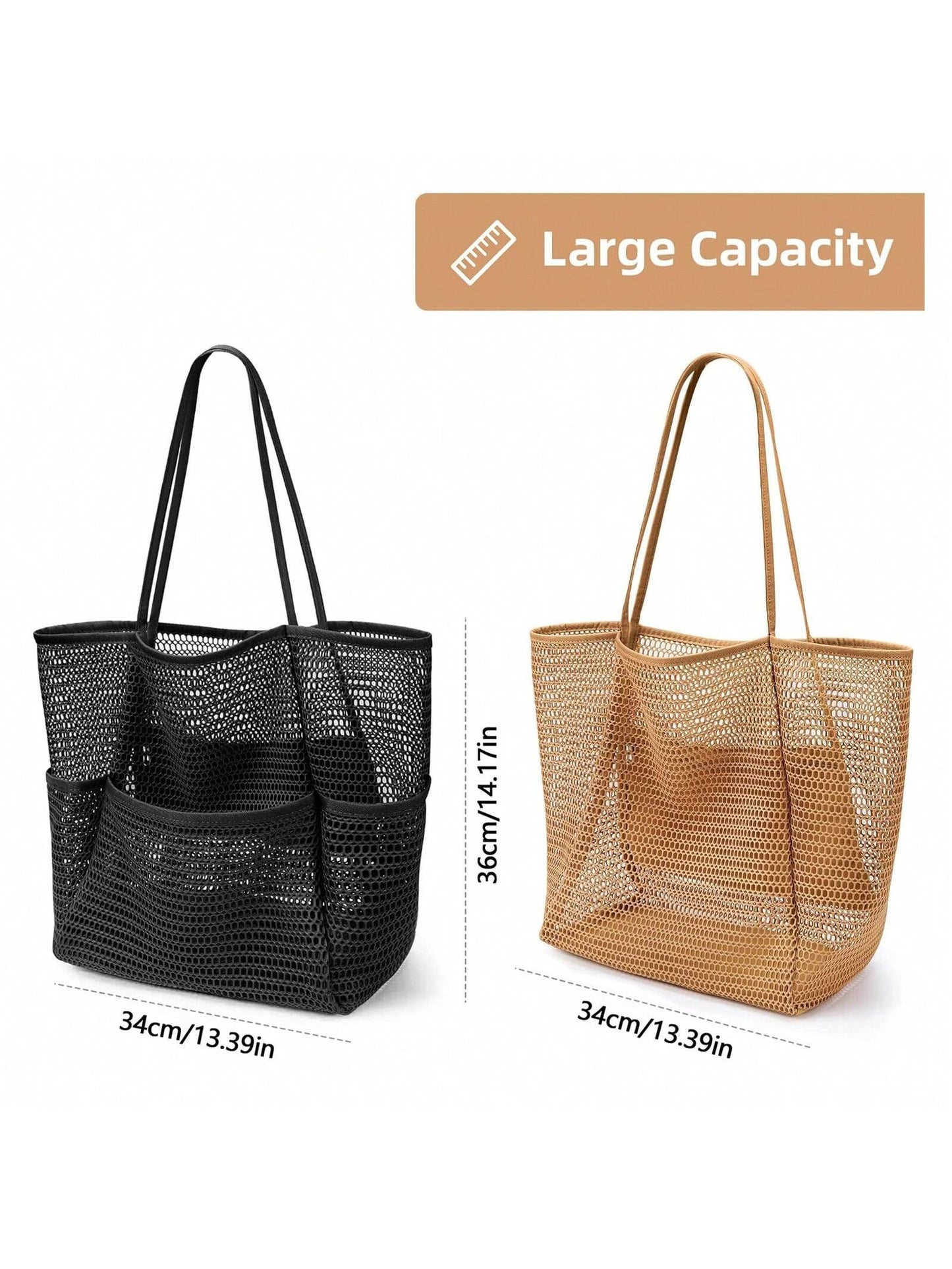 Mesh Beach Bag, Women's Shoulder Tote Bag, Foldable Mesh Swim Bag With Pocket, Bath Swimming Toiletries Storage Bag