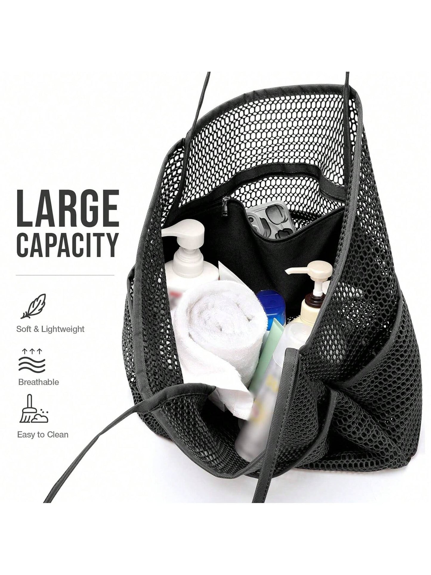 Mesh Beach Bag, Women's Shoulder Tote Bag, Foldable Mesh Swim Bag With Pocket, Bath Swimming Toiletries Storage Bag