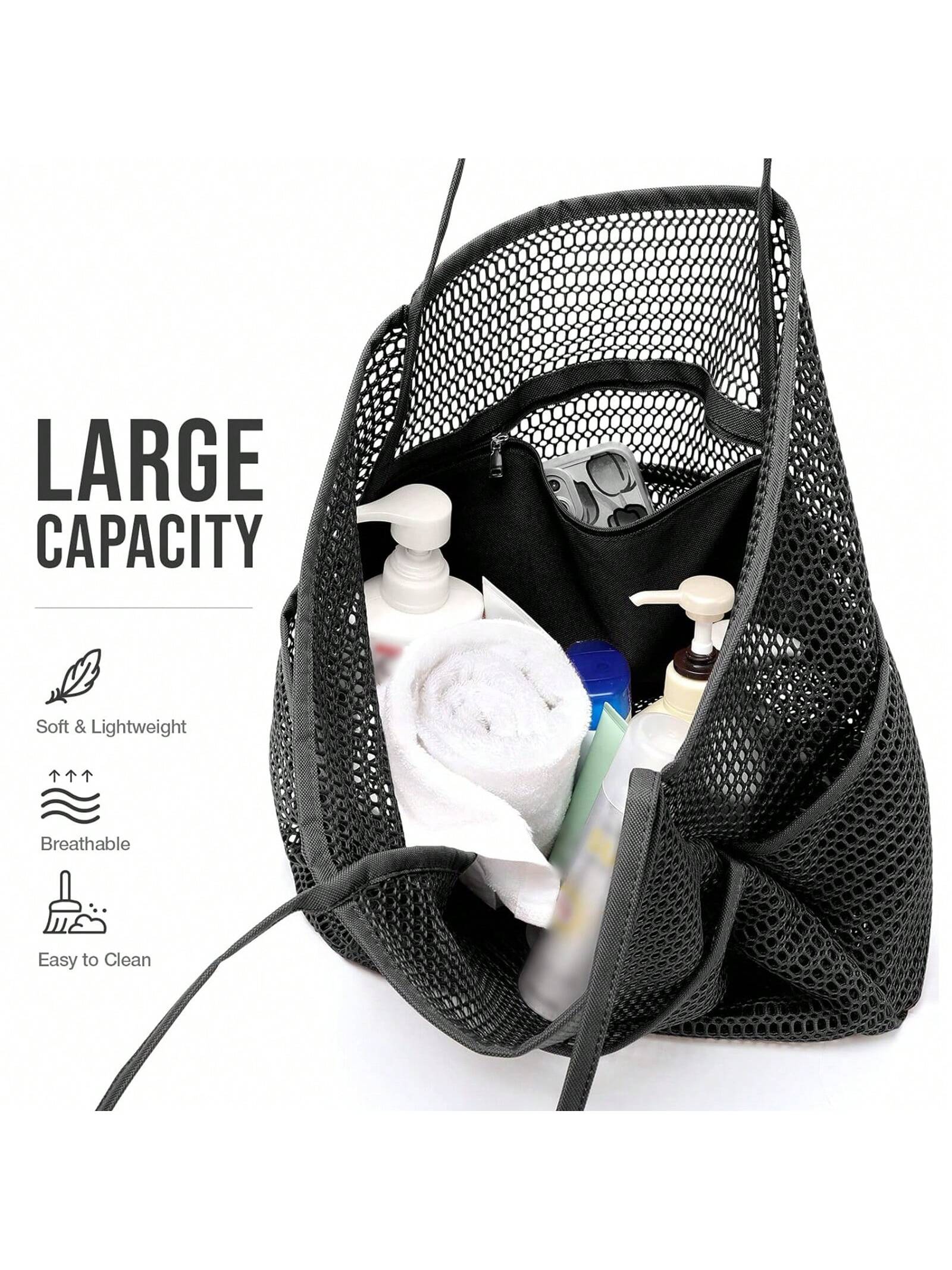 Mesh Beach Bag, Women's Shoulder Tote Bag, Foldable Mesh Swim Bag With Pocket, Bath Swimming Toiletries Storage Bag