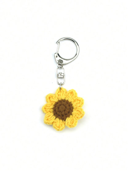 Mini Hand Crocheted Sunflower Bag Charm & Keychain Pendant Plush Keychain Crochet Thank You Gifts Teacher Accessories Crochet Accessories