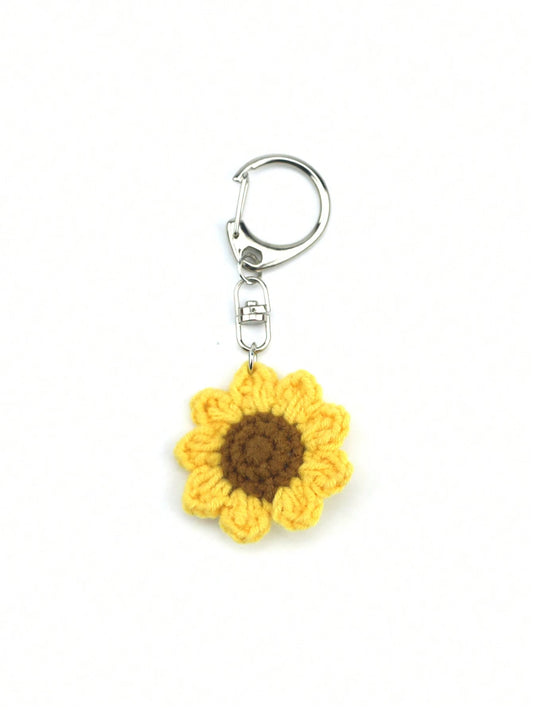 Mini Hand Crocheted Sunflower Bag Charm & Keychain Pendant Plush Keychain Crochet Thank You Gifts Teacher Accessories Crochet Accessories