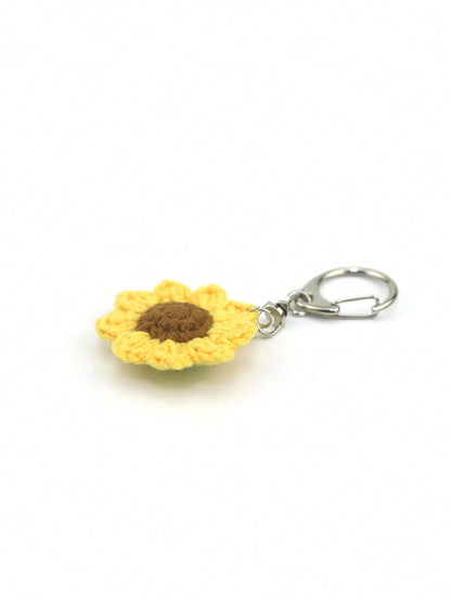 Mini Hand Crocheted Sunflower Bag Charm & Keychain Pendant Plush Keychain Crochet Thank You Gifts Teacher Accessories Crochet Accessories