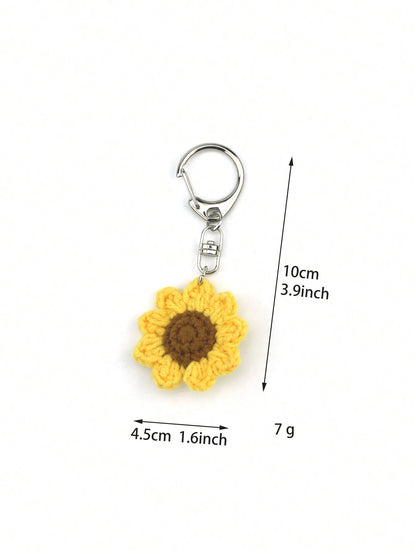 Mini Hand Crocheted Sunflower Bag Charm & Keychain Pendant Plush Keychain Crochet Thank You Gifts Teacher Accessories Crochet Accessories