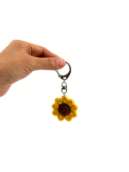 Mini Hand Crocheted Sunflower Bag Charm & Keychain Pendant Plush Keychain Crochet Thank You Gifts Teacher Accessories Crochet Accessories