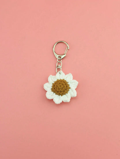 Mini Hand Crocheted Sunflower Bag Charm & Keychain Pendant Plush Keychain Crochet Thank You Gifts Teacher Accessories Crochet Accessories