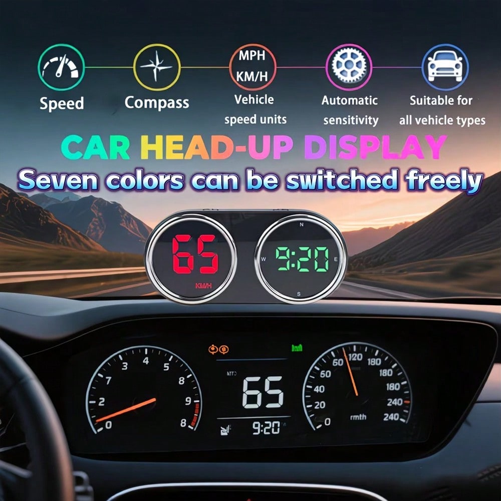Mini Heads Up Display For Cars Windshield Digital Speedometer USB Connect Plug And Play For Car Truck Motor SUV All Vehicles, Automatic Brightness Adjustment,Large Font Display Car Speedometer Display