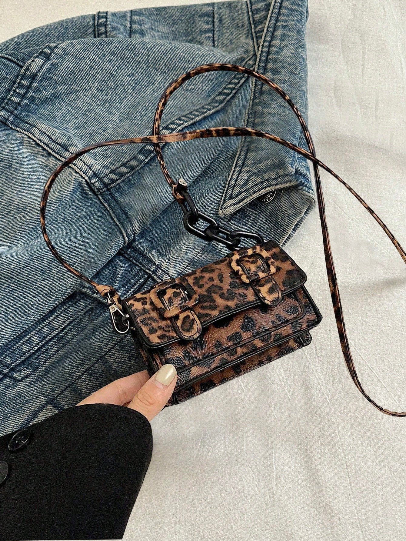 Mini Leopard Print Contrast Color Fashionable Crossbody Bag For Women, 2026 New Bag Tie Dye Shoulder Bag