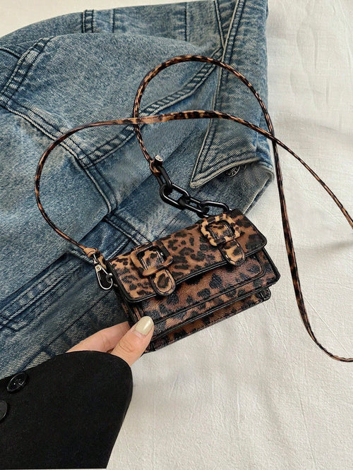 Mini Leopard Print Contrast Color Fashionable Crossbody Bag For Women, 2026 New Bag Tie Dye Shoulder Bag