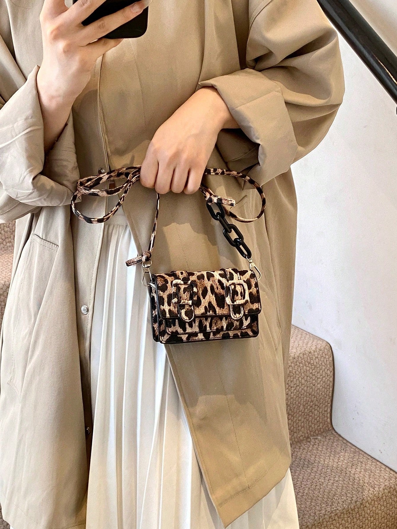 Mini Leopard Print Contrast Color Fashionable Crossbody Bag For Women, 2026 New Bag Tie Dye Shoulder Bag