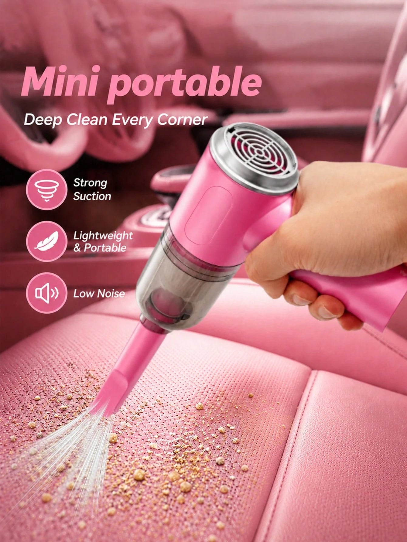 Mini Wireless Car Vacuum Cleaner, Portable Handheld Vacuum, Suitable For Car Interior Cleaning, Lightweight Rechargeable Dust Remover, Suitable For Car, Home, Office, Compact Car Accessory, Gift For M