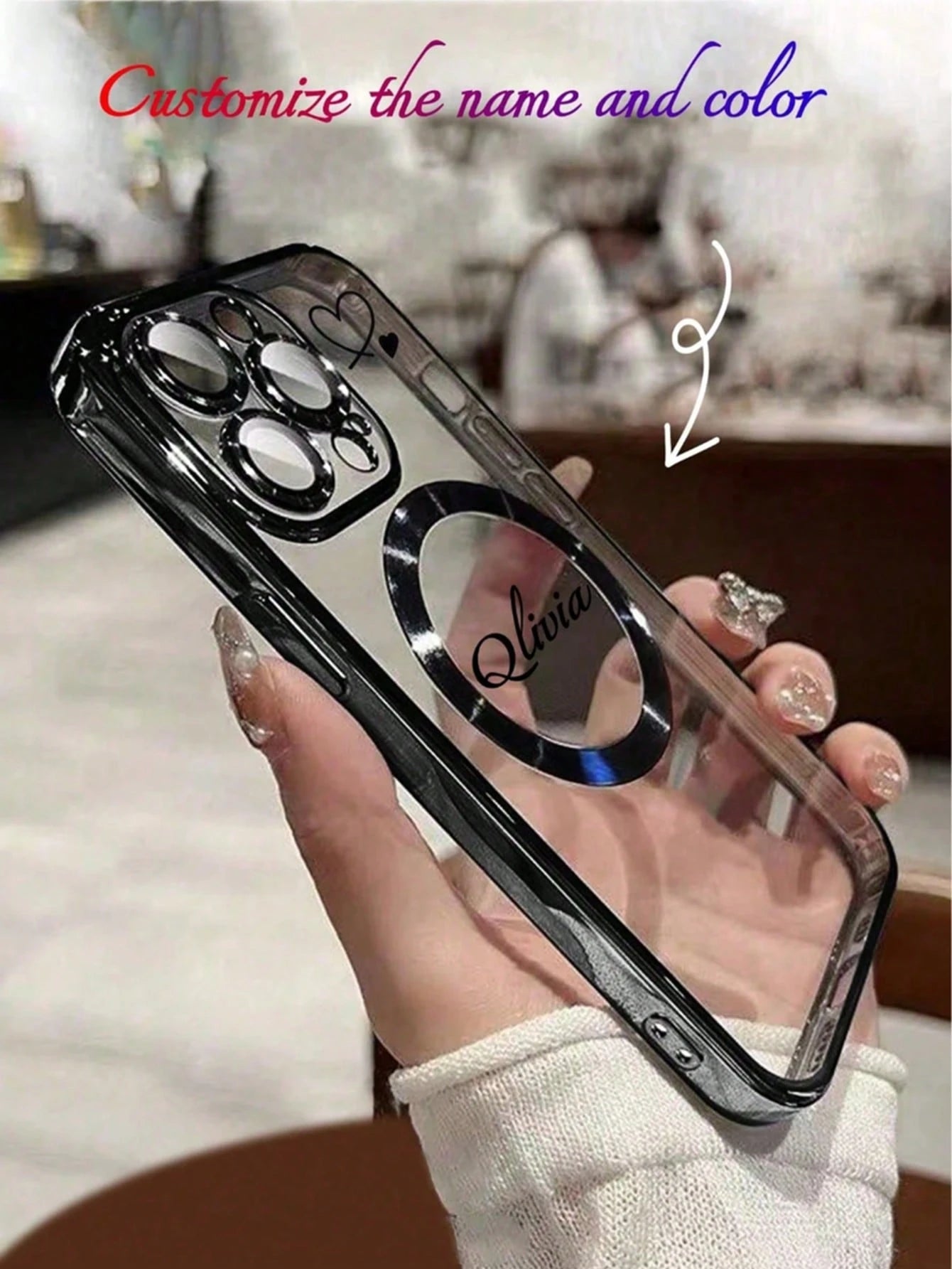 Minimalist Heart Element Customized Phone Case Magnetic Heart Pattern Customizable Name 1pc Wireless Charging Magnetic Phone Case Compatible With IPhone 17, 16 Pro Max, 15 Plus, 14 Pro, 13, 12, 11, XS