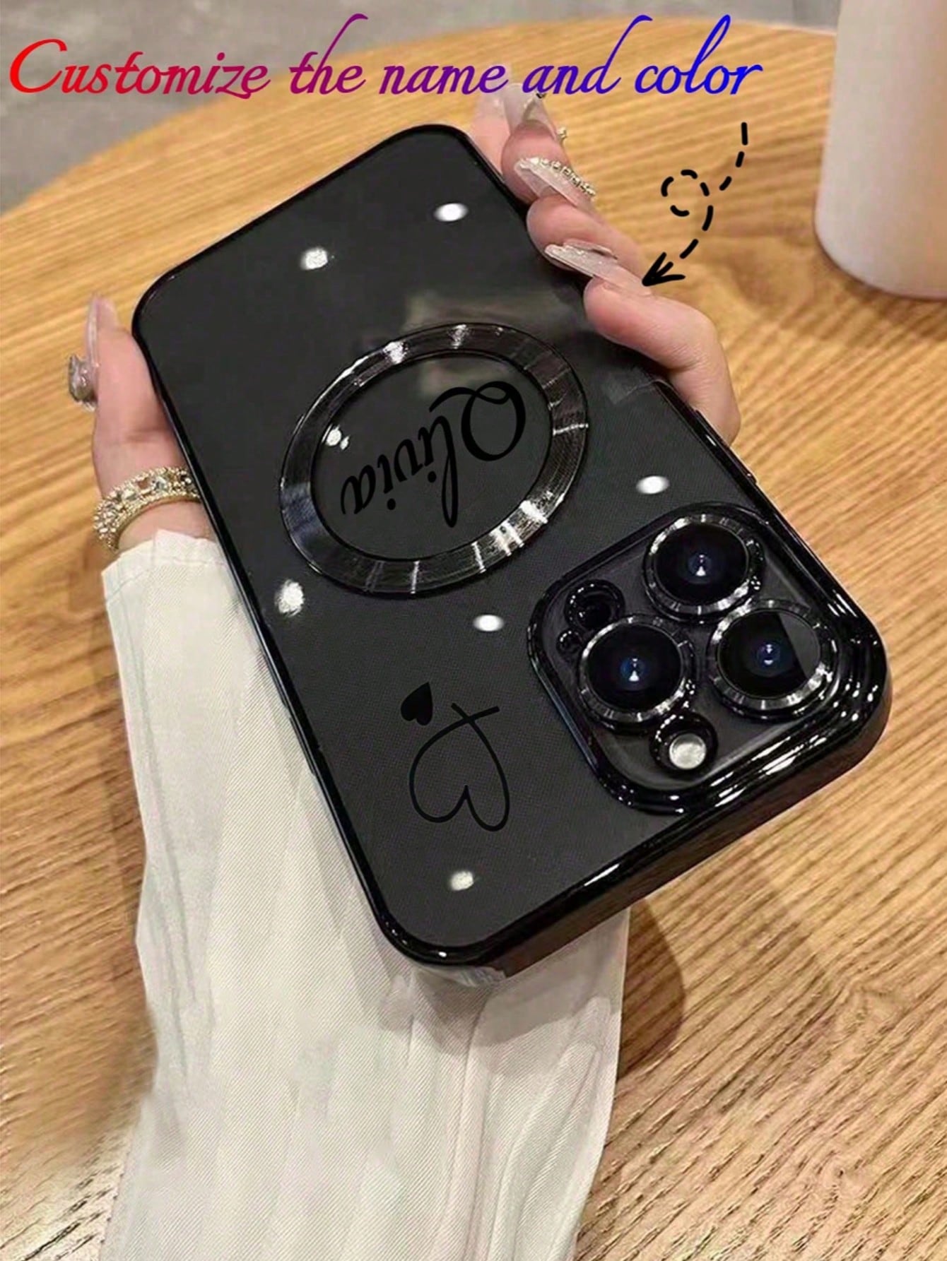 Minimalist Heart Element Customized Phone Case Magnetic Heart Pattern Customizable Name 1pc Wireless Charging Magnetic Phone Case Compatible With IPhone 17, 16 Pro Max, 15 Plus, 14 Pro, 13, 12, 11, XS