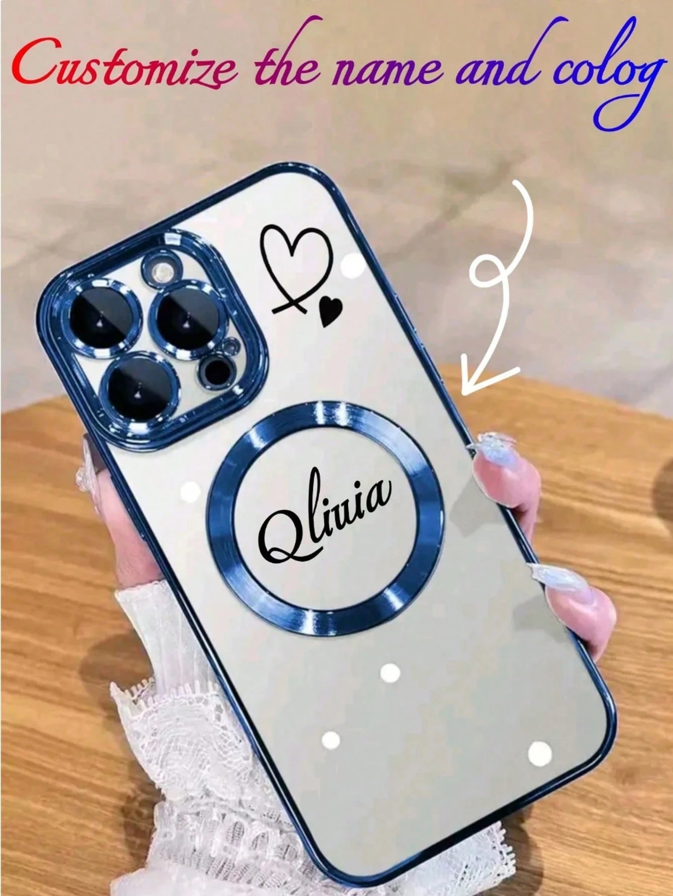 Minimalist Heart Element Customized Phone Case Magnetic Heart Pattern Customizable Name 1pc Wireless Charging Magnetic Phone Case Compatible With IPhone 17, 16 Pro Max, 15 Plus, 14 Pro, 13, 12, 11, XS