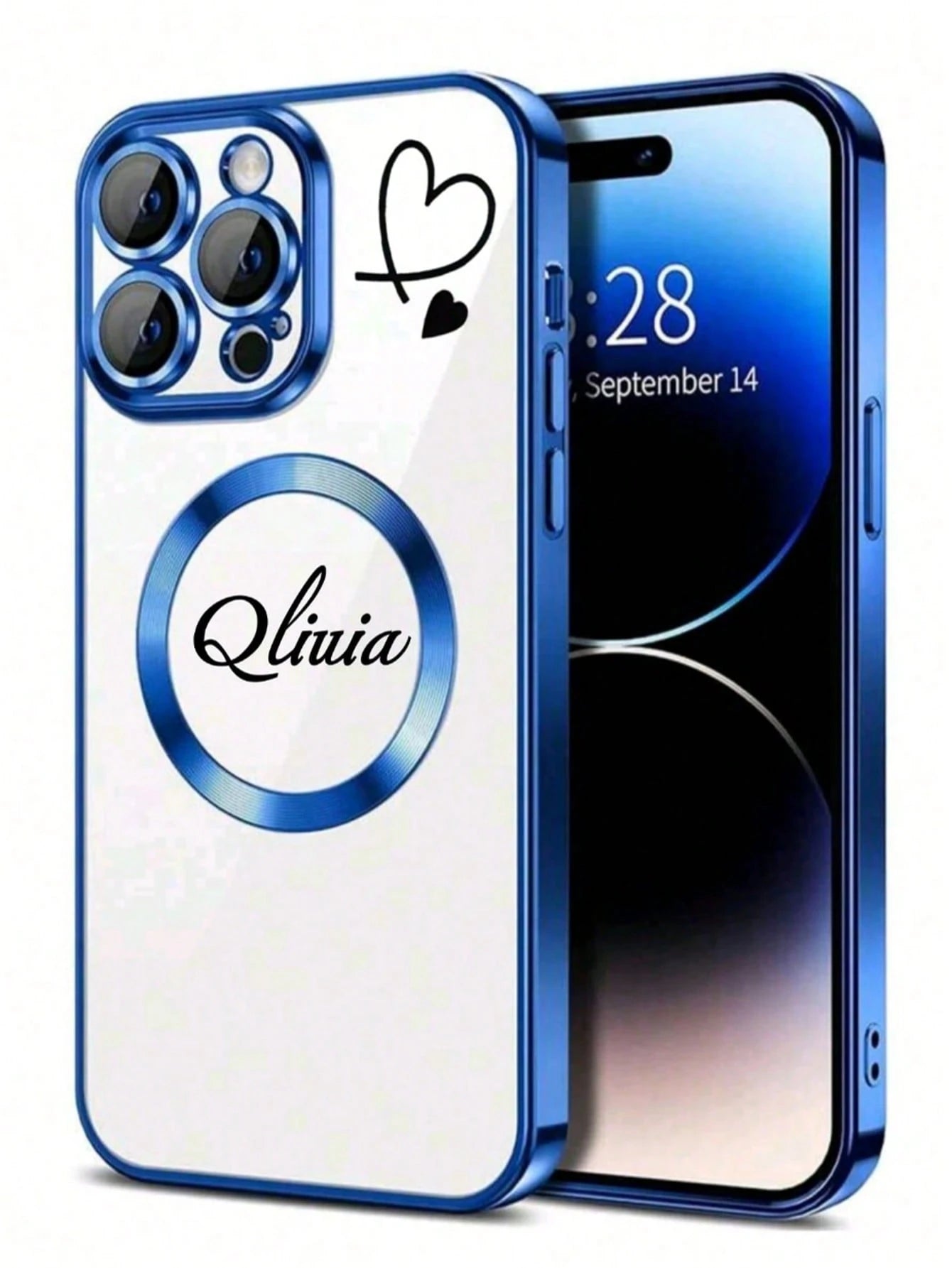 Minimalist Heart Element Customized Phone Case Magnetic Heart Pattern Customizable Name 1pc Wireless Charging Magnetic Phone Case Compatible With IPhone 17, 16 Pro Max, 15 Plus, 14 Pro, 13, 12, 11, XS