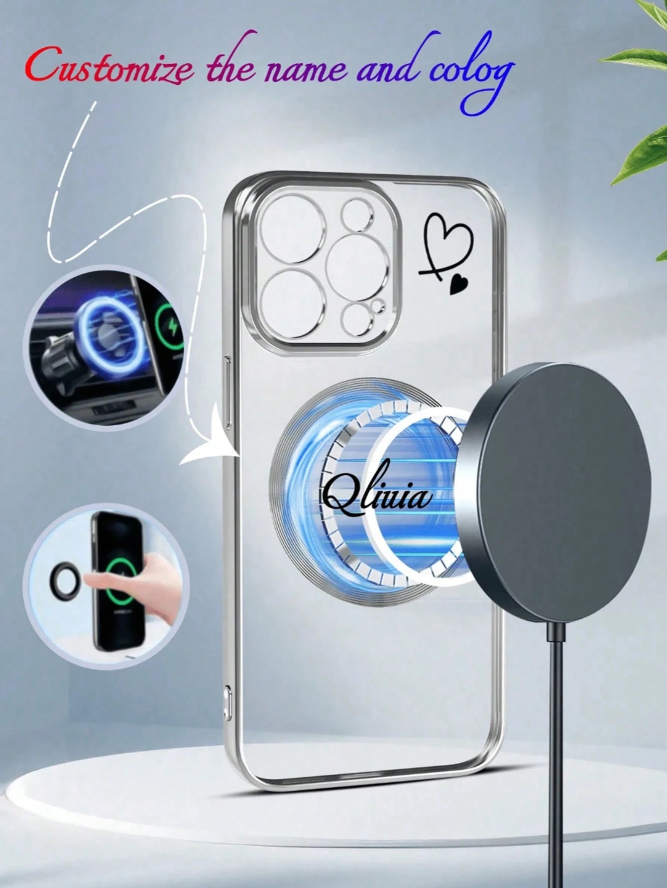 Minimalist Heart Element Customized Phone Case Magnetic Heart Pattern Customizable Name 1pc Wireless Charging Magnetic Phone Case Compatible With IPhone 17, 16 Pro Max, 15 Plus, 14 Pro, 13, 12, 11, XS