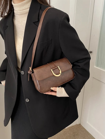 Minimalist Metal Decor Flap Square Bag, Street & Japanese Bag For Women