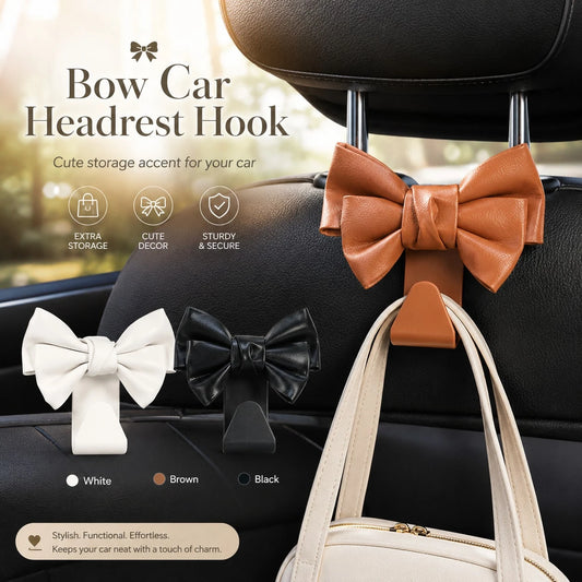 Minimalist PU Leather Bowknot Car Headrest Hook, Weight-Bearing Storage Hanger, Stylish Universal Car Seat Back Interior Accessory