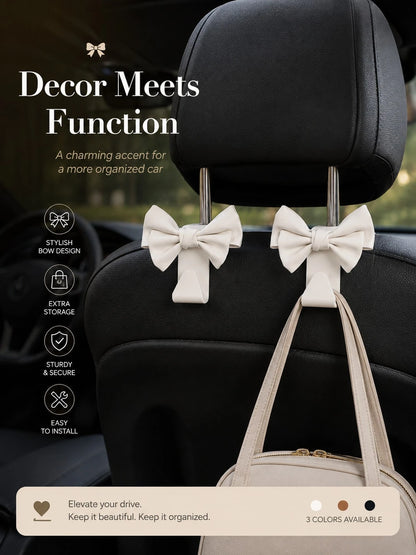 Minimalist PU Leather Bowknot Car Headrest Hook, Weight-Bearing Storage Hanger, Stylish Universal Car Seat Back Interior Accessory
