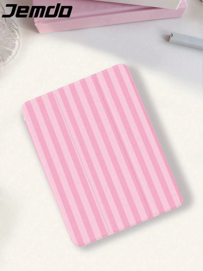 Minimalist Stylish Bicolor Striped, Pink And Yellow Striped Print Tablet Protective Case, Compatible With IPad 10.2 Inch, IPad Pro 2021/2020, IPad 9th/10th Gen, Galaxy Tab A8 10.5 Inch 2022, Matepad 1