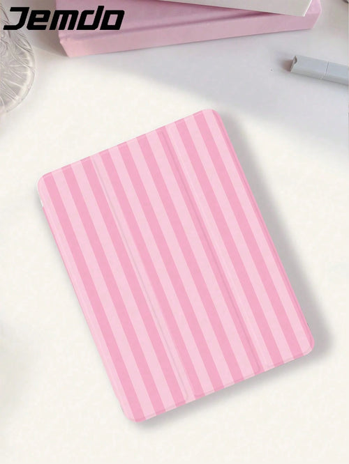 Minimalist Stylish Bicolor Striped, Pink And Yellow Striped Print Tablet Protective Case, Compatible With IPad 10.2 Inch, IPad Pro 2021/2020, IPad 9th/10th Gen, Galaxy Tab A8 10.5 Inch 2022, Matepad 1