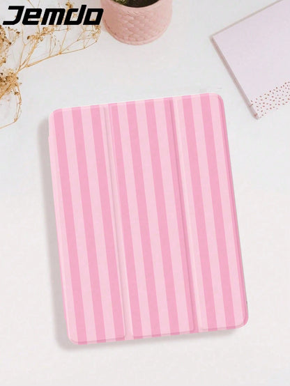 Minimalist Stylish Bicolor Striped, Pink And Yellow Striped Print Tablet Protective Case, Compatible With IPad 10.2 Inch, IPad Pro 2021/2020, IPad 9th/10th Gen, Galaxy Tab A8 10.5 Inch 2022, Matepad 1