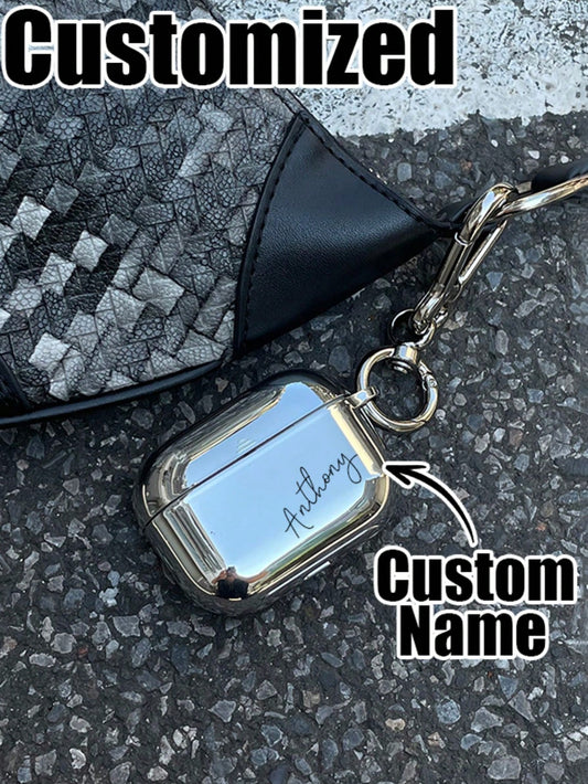 Mirror Element Shockproof Mirror Finish 1pc Customized Electroplated Silver Earphone Case Personalized Halloween Theme Design Small Ghost Fashionable Halloween Item For Family Easter Gift Party Y2K Ae