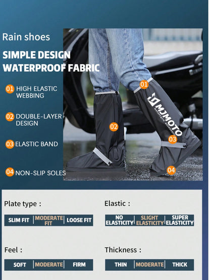 MJMOTO 1 Pair Waterproof Non-Slip Silicone Shoe High Elastic Wear-Resistant Unisex Rain Boots For Outdoor Rainy Day Reusable Shoe Cover