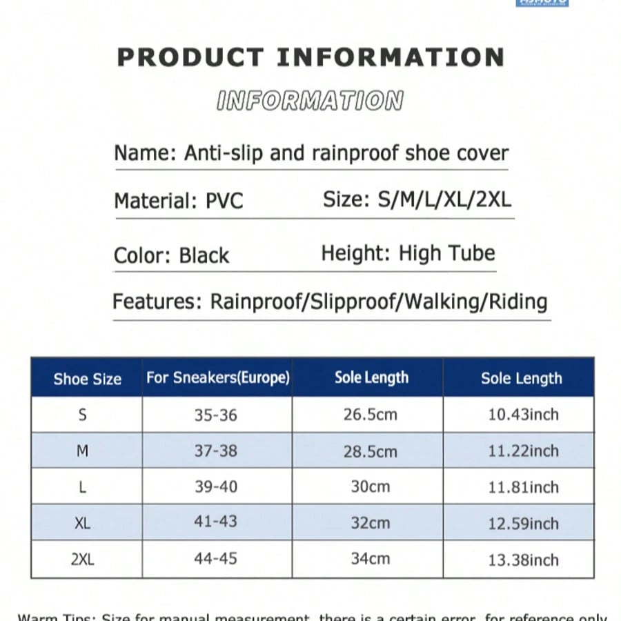 MJMOTO 1 Pair Waterproof Non-Slip Silicone Shoe High Elastic Wear-Resistant Unisex Rain Boots For Outdoor Rainy Day Reusable Shoe Cover