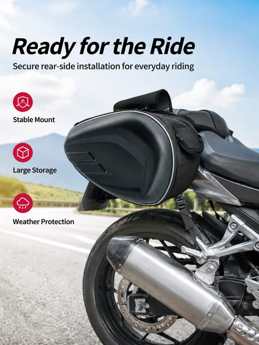 Motorcycle Waterproof Expandable 58L Hard Shell Carbon Fiber Side Bag/Pannier, Universal Side Bag/Tail Bag/Helmet Bag, With Reflective Strips And Quick Release Design, Suitable For Cruiser, Touring, S