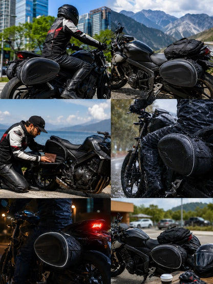 Motorcycle Waterproof Expandable 58L Hard Shell Carbon Fiber Side Bag/Pannier, Universal Side Bag/Tail Bag/Helmet Bag, With Reflective Strips And Quick Release Design, Suitable For Cruiser, Touring, S