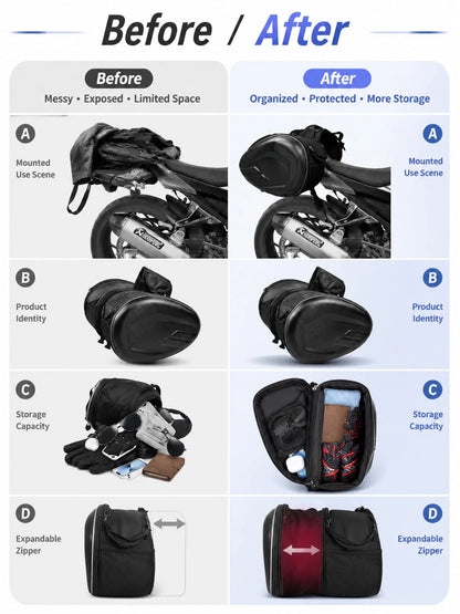 Motorcycle Waterproof Expandable 58L Hard Shell Carbon Fiber Side Bag/Pannier, Universal Side Bag/Tail Bag/Helmet Bag, With Reflective Strips And Quick Release Design, Suitable For Cruiser, Touring, S