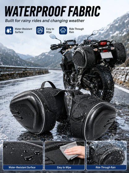 Motorcycle Waterproof Expandable 58L Hard Shell Carbon Fiber Side Bag/Pannier, Universal Side Bag/Tail Bag/Helmet Bag, With Reflective Strips And Quick Release Design, Suitable For Cruiser, Touring, S
