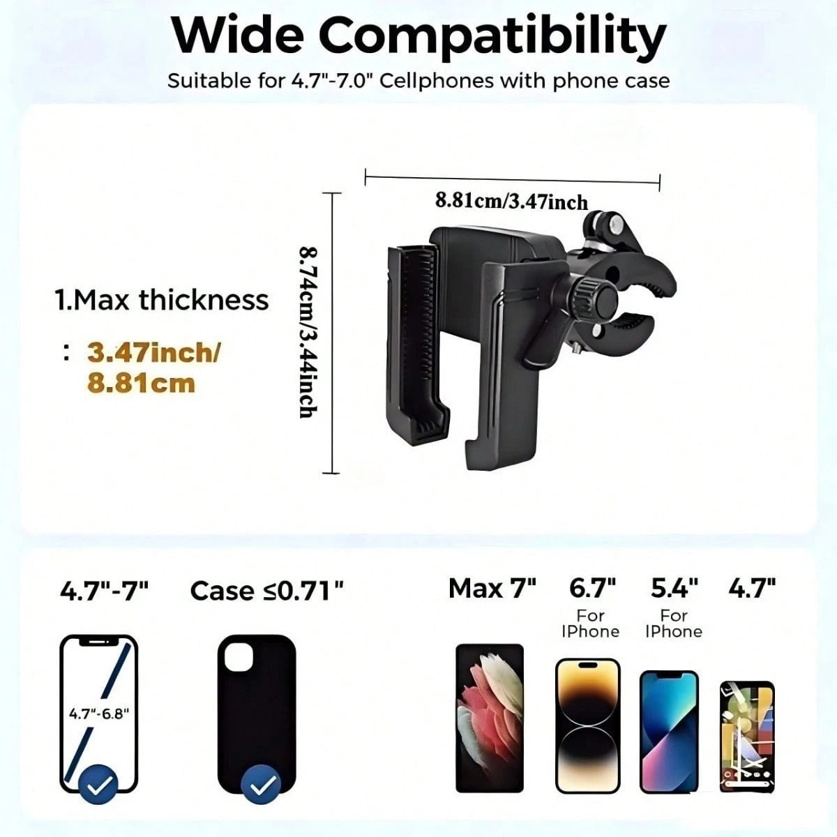 Mount For Holding Phones On Motorcycles, Bicycles, And Scooters, Rotatable Phone Stand For 4.7-7 Inch Devices, Designed To Avoid Obstructing The Camera, Optimal View.