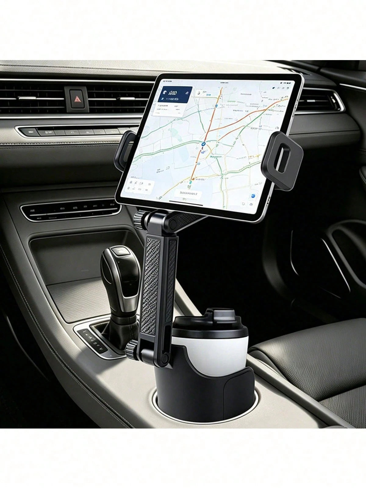 Multi-Angle Car Cup Holder Tablet & Phone Mount, 2-In-1 Dual Device Navigation Stand, Vertical & Horizontal Screen Switching, Compatible With 4-12 Inch All Smart Devices