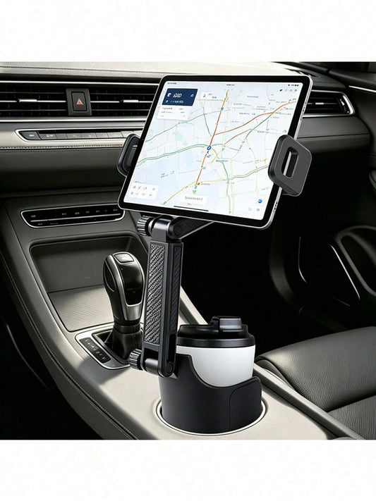 Multi-Angle Car Cup Holder Tablet & Phone Mount, 2-In-1 Dual Device Navigation Stand, Vertical & Horizontal Screen Switching, Compatible With 4-12 Inch All Smart Devices