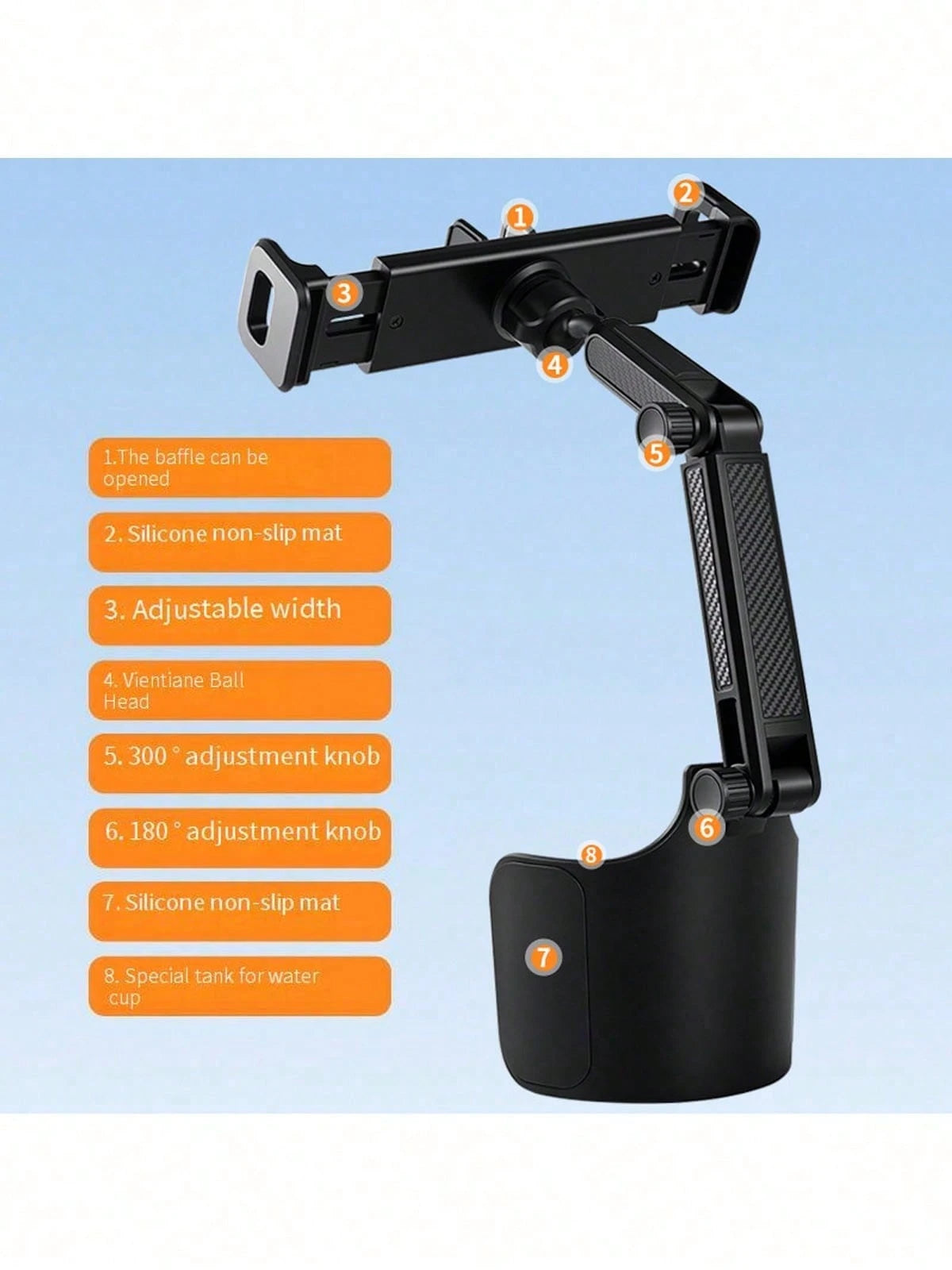 Multi-Angle Car Cup Holder Tablet & Phone Mount, 2-In-1 Dual Device Navigation Stand, Vertical & Horizontal Screen Switching, Compatible With 4-12 Inch All Smart Devices