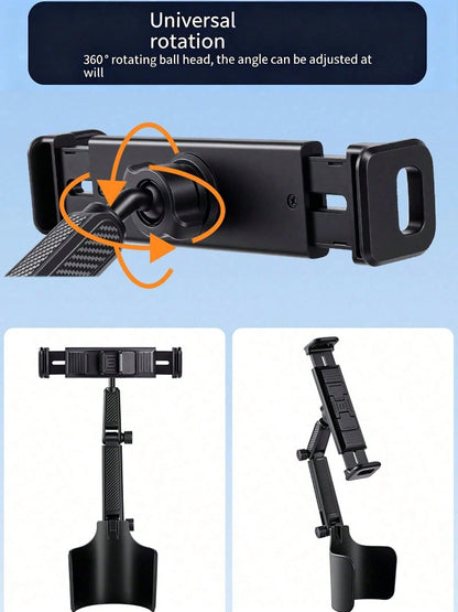 Multi-Angle Car Cup Holder Tablet & Phone Mount, 2-In-1 Dual Device Navigation Stand, Vertical & Horizontal Screen Switching, Compatible With 4-12 Inch All Smart Devices