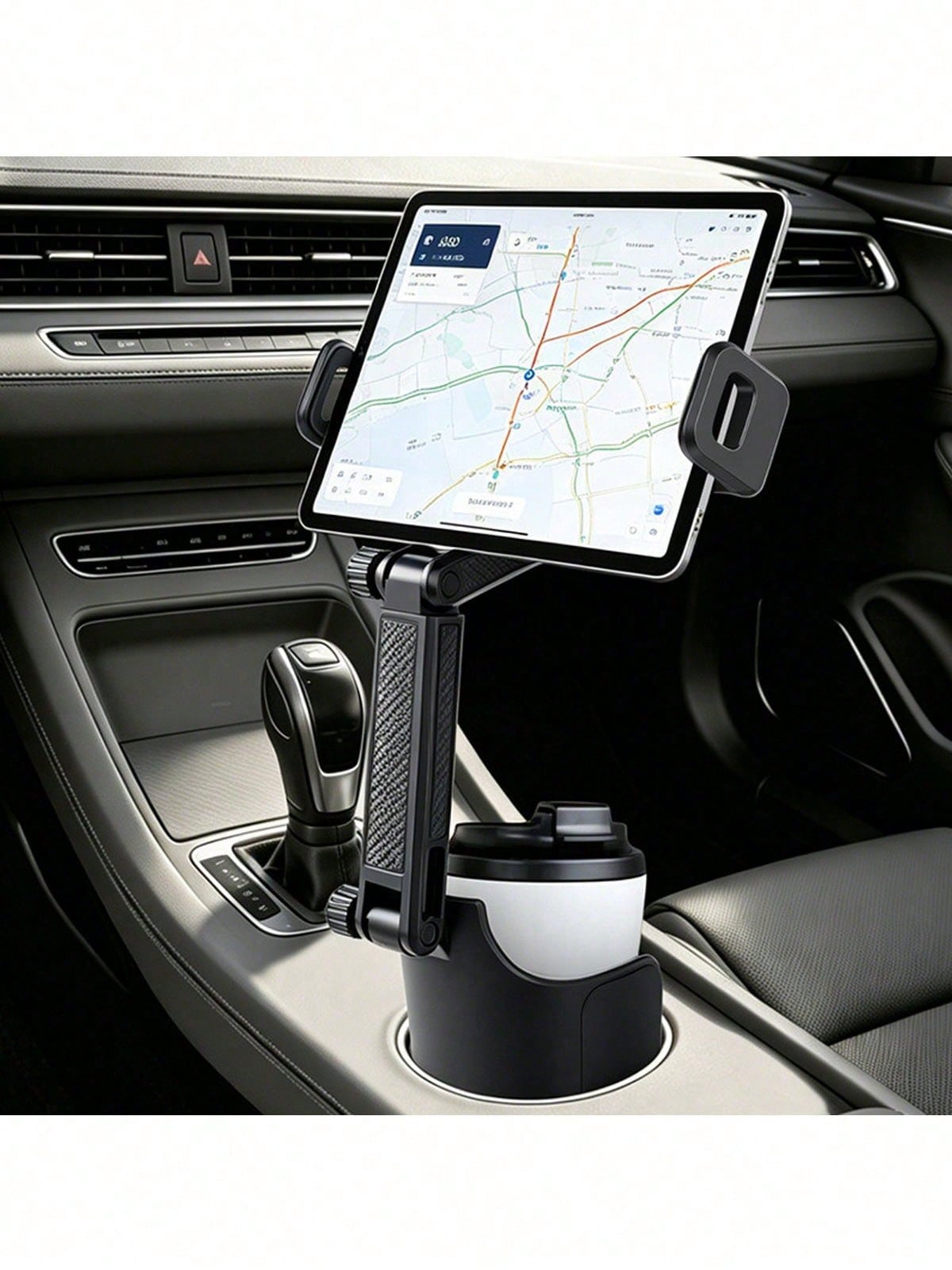Multi-Angle Car Cup Holder Tablet & Phone Mount, 2-In-1 Dual Device Navigation Stand, Vertical & Horizontal Screen Switching, Compatible With 4-12 Inch All Smart Devices