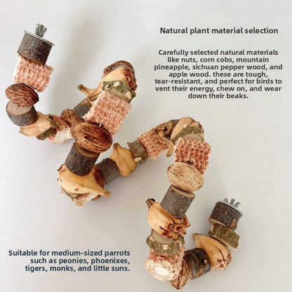 Multifunctional Bird Cage Toy Pine Cone Nut Wooden Chew String Climbing Ladder Beak Grinding Entertainment Toy For Parrots