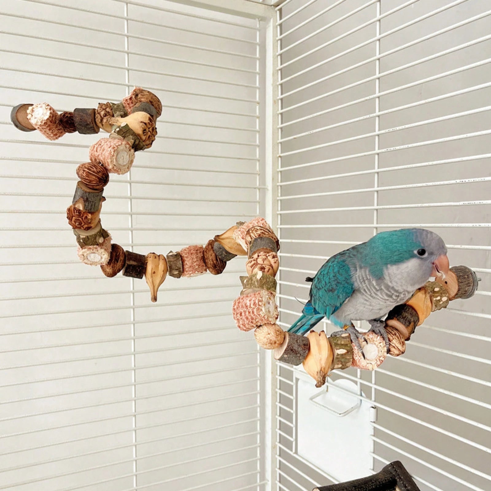 Multifunctional Bird Cage Toy Pine Cone Nut Wooden Chew String Climbing Ladder Beak Grinding Entertainment Toy For Parrots