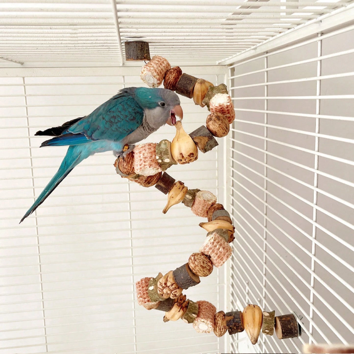 Multifunctional Bird Cage Toy Pine Cone Nut Wooden Chew String Climbing Ladder Beak Grinding Entertainment Toy For Parrots