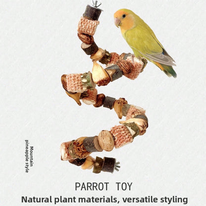 Multifunctional Bird Cage Toy Pine Cone Nut Wooden Chew String Climbing Ladder Beak Grinding Entertainment Toy For Parrots